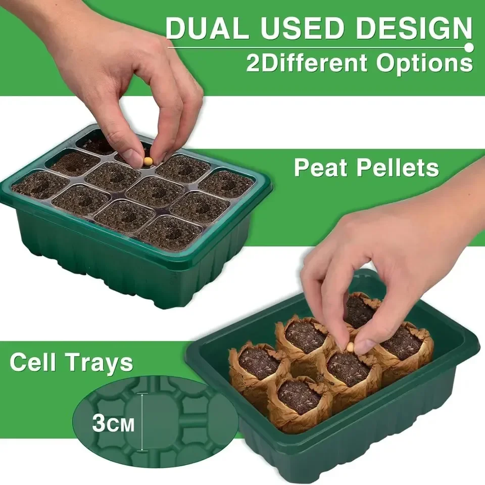 Seed Starter Tray Box With LED Grow Lamp Full Spectrum Timing Controller Adjustable Brightness Nursery Pot Seedling Germination