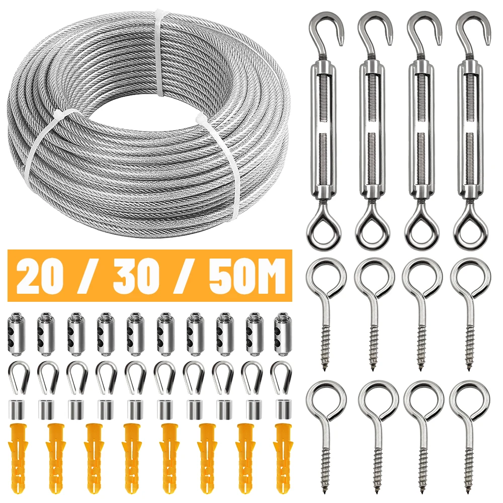 Camping-Wäscheleine Camping-Seil-Set Camping-Seilspanner Edelstahl-Drahtseil-Set 2mm Set 51 Zubehörteile