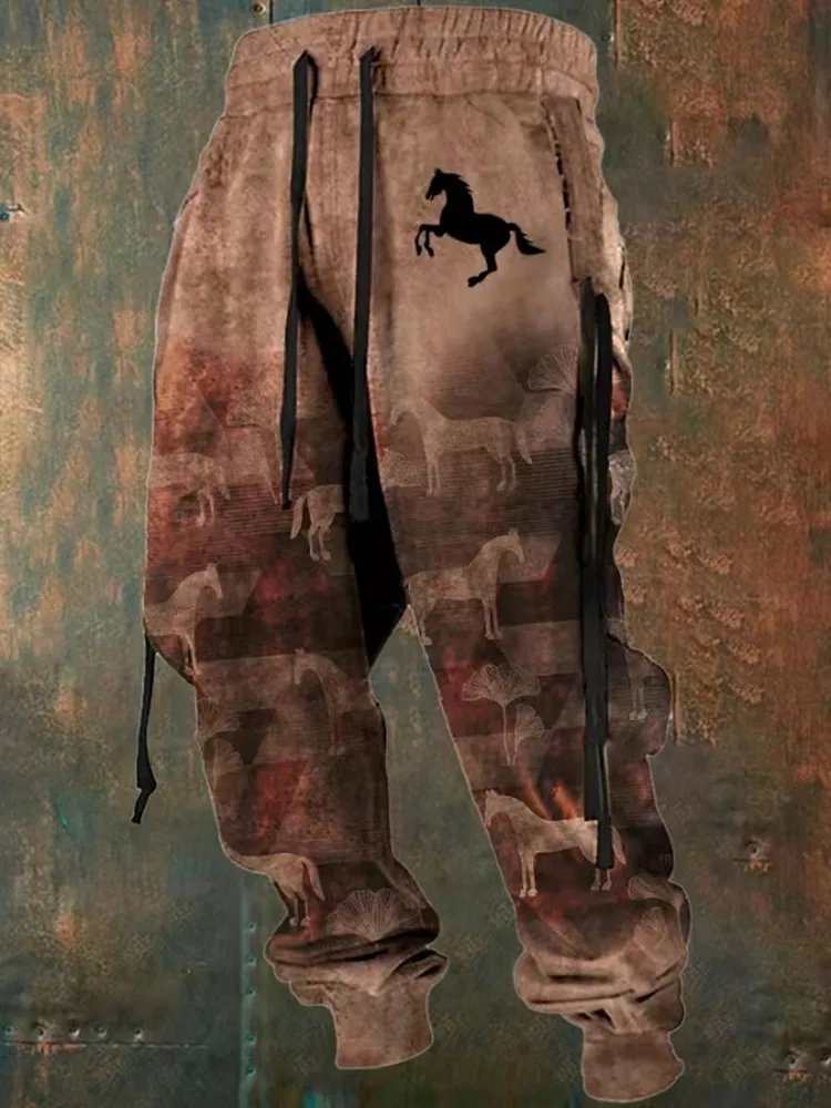 2023 Fall Sports Jogging Trouser For Men Fashion Patchwork Drawstring Design Pattern Print Loose Pants Streetwear Men's Clothing 3