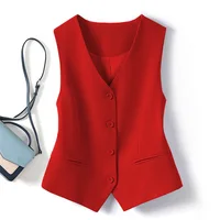 Gilet pour femme 2026, nouvelle collection printemps-automne, coupe ajustée, couleur unie, poches, col en V, gilet court, vêtements pour femmes 3