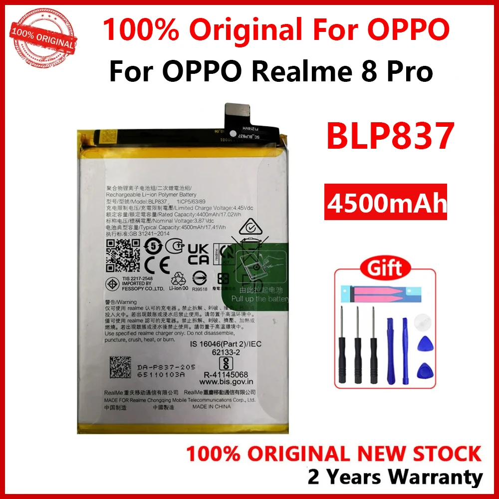 

100% New Original BLP837 4500mAh Battery For OPPO Realme 8 Pro 8Pro Replacement Batteries With Gifts