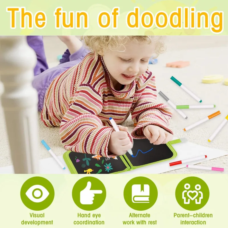 Erasable Doodle Book Reusable Magic Blackboard with Pens Painting for Kid Montessori Educational Toy DIY Travel Coloring Kit 4
