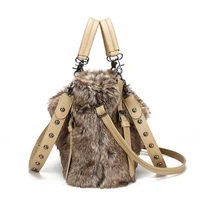 Women Soft Plush Hand Bag New Winter Camel Rivets Large Capacity Tote Bags Female Underarm Bags Faux Fur Shoulder Crossbody Bag - Image 5