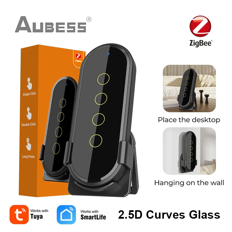 

Tuya ZigBee Smart Scene Remote Control 2.5D Tempered Glass Smart Scene Switch Touch Remote Control Via ZigBee Gateway Smart Life
