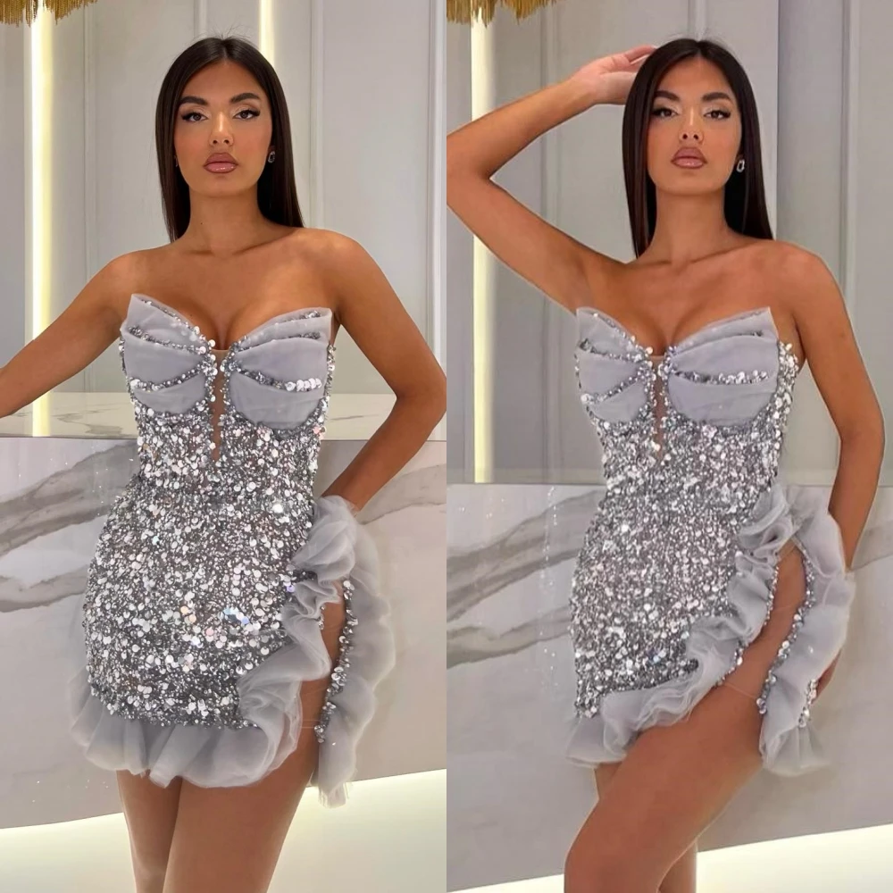 

Блестящие пикантные коктейльные платья-футляры без бретелек/с колонкой, вышивка бисером, блестками, складками, мини-органза, для выпускного вечера