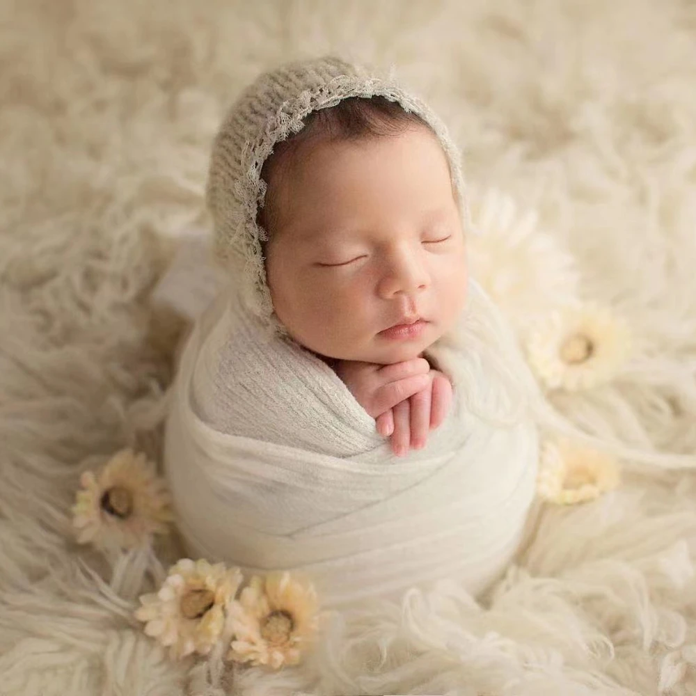 Mohair Baby Girl Hat with Lace Newborn Photography Props Crochet Baby Girl Bonnet Fotoshooting Newborn Hat Infant Accessories 3
