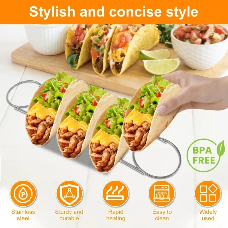 Taco Stand with Spoon Salad Cup Stainless Steel Taco Holder Set Rustproof Rack Set Burritos Tortilla Rack Cooking Tools