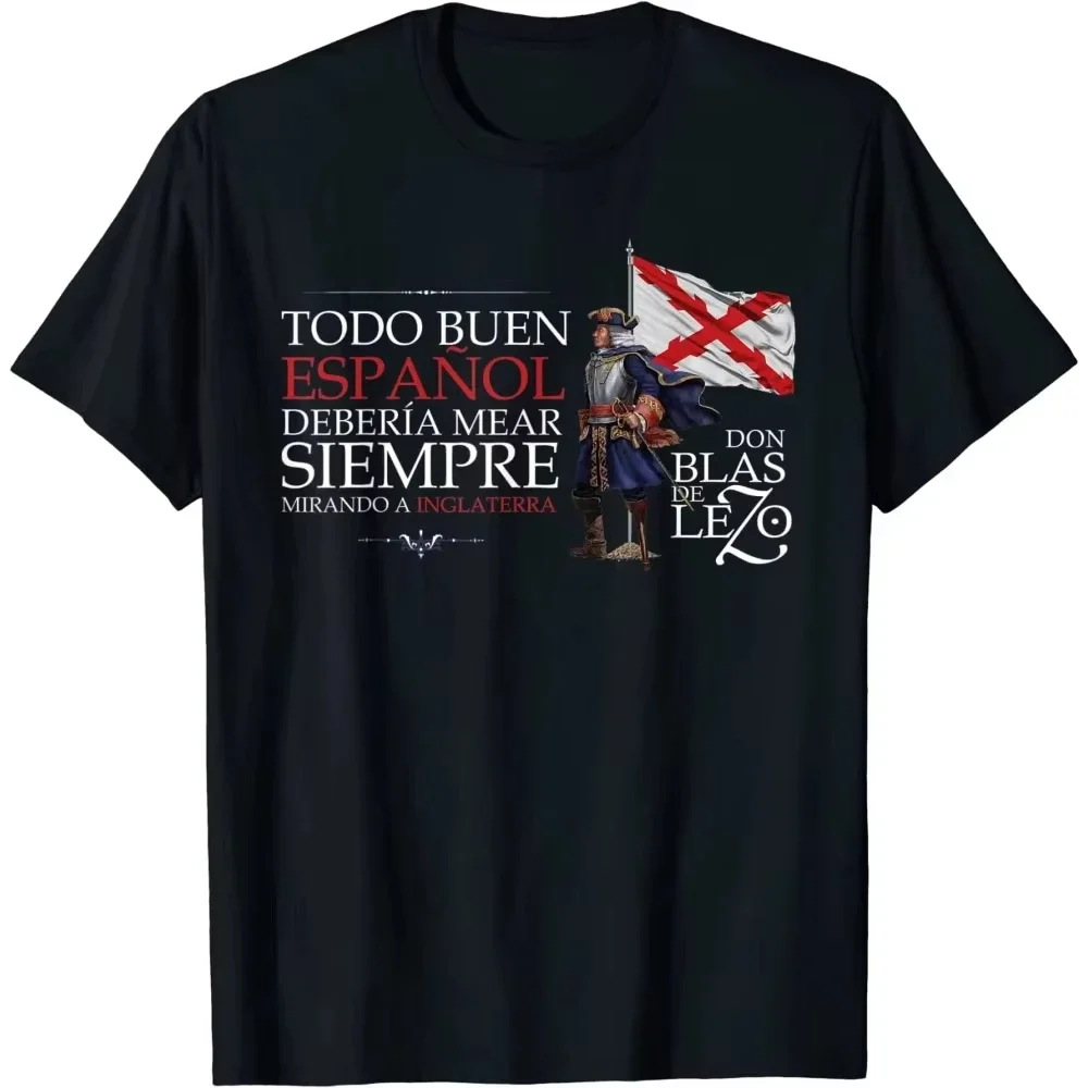 Tolles Blas De Lezo Frase Militärmuster bedrucktes, kurzärmliges, lässiges, hochwertiges Baumwoll-O-Ausschnitt-Shirt für Herren – Sommer-T-Shirt