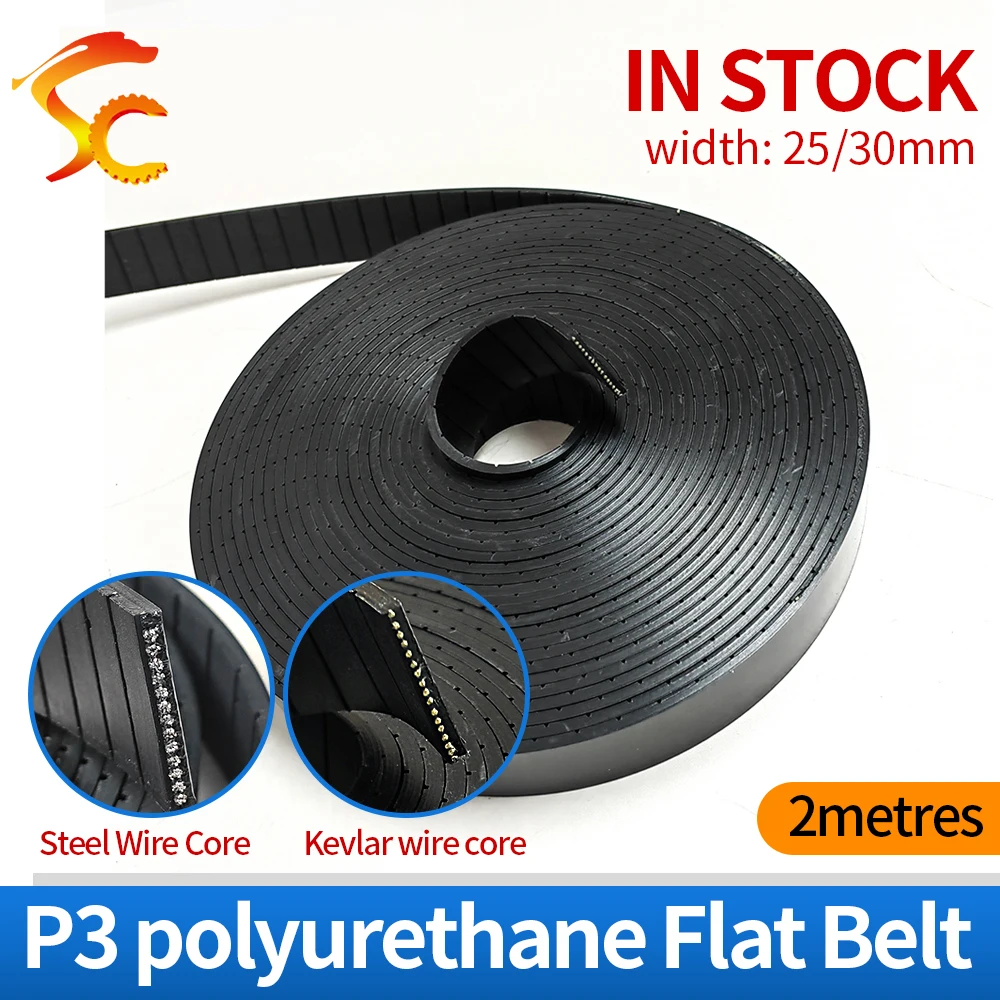

P3 25mm Flat Belt Thickness 3mm Width 25/30 black Polyurethane with Material Kevlar P3-25mm for Fitness Equipment Free shipping