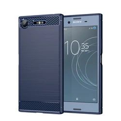 Carbon Fiber Brushed Texture Soft Silicone Phone Case for Xperia XA1 (Blue)