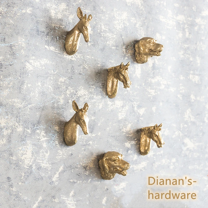 Luz de Luxo de Bronze Animais Cabeça em Forma de Alças e Botões de Parede Gancho Armário Alça Gaveta Puxa Decoração Móveis Ferragem