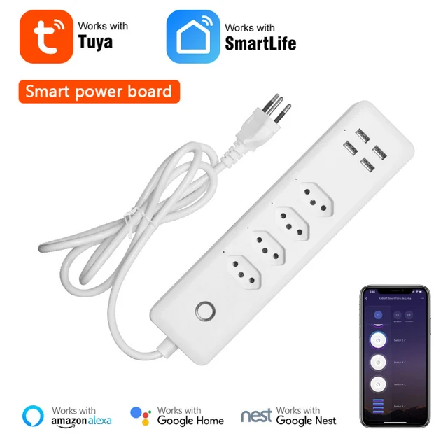 Tuya Wifi Smart Power Strip ปลั๊ก4เต้าเสียบ4USB พอร์ต BR มาตรฐานรีโมทแอปควบคุมทำงานร่วมกับ Alexa Google บ้าน 1