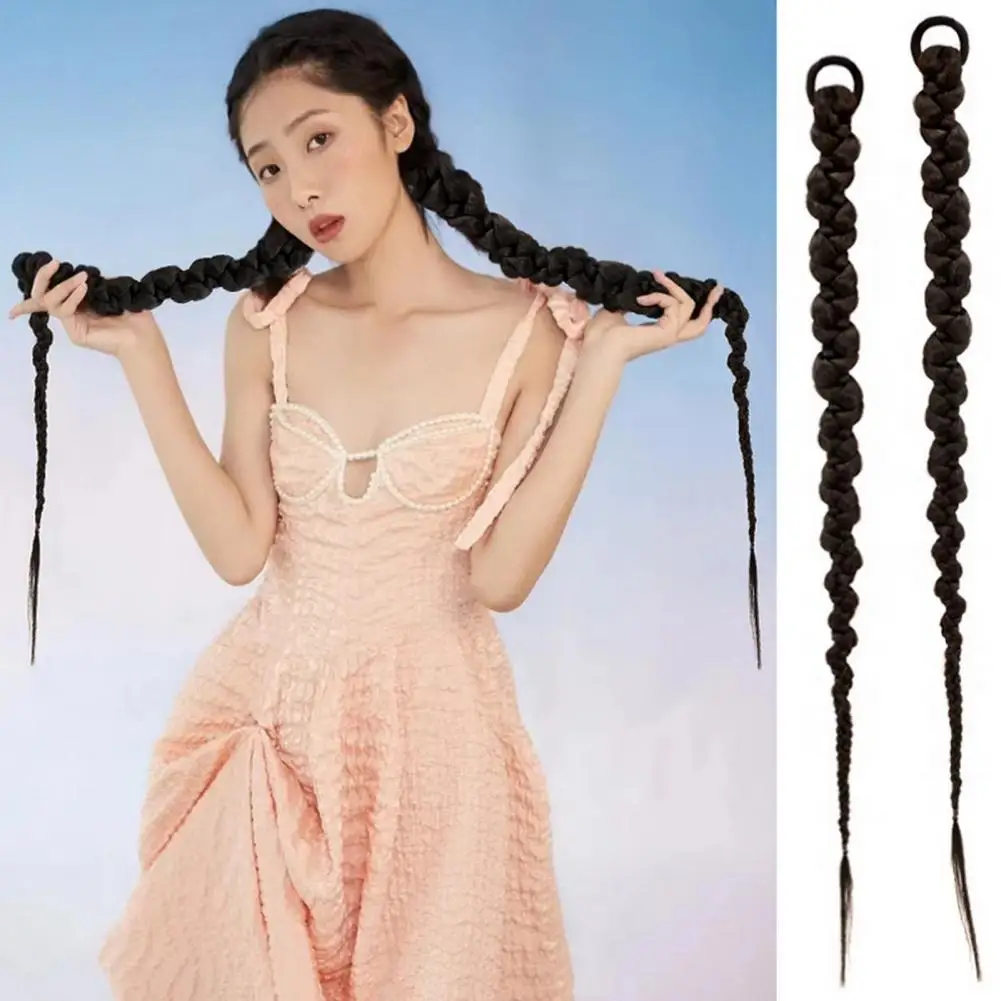 Women Wig Realistic Smooth Soft Natural High Stretch Hairband Hair Styling Increase-hair Volume Long Boxing Braid Pigtail Wig