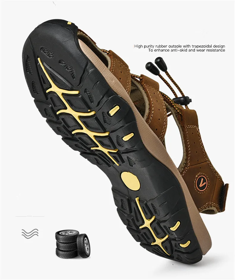Sommer Herren Sandalen Echtes Leder Herren Freizeitschuhe Outdoor Herren Ledersandalen für Männer Strandschuhe Römische Schuhe Übergröße 38-48 – Detail 10