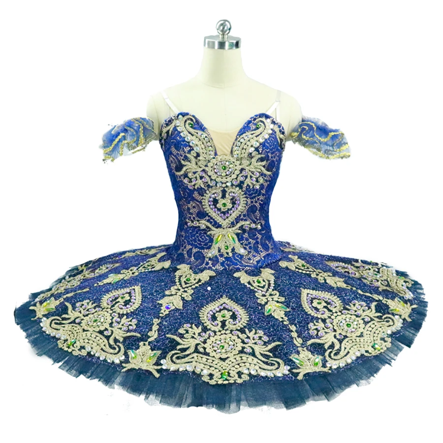 

Navy blue gold ballet tutu dress for child Professional Ballet Pancake Tutu dress classical girls ballet stage dance wear 0013