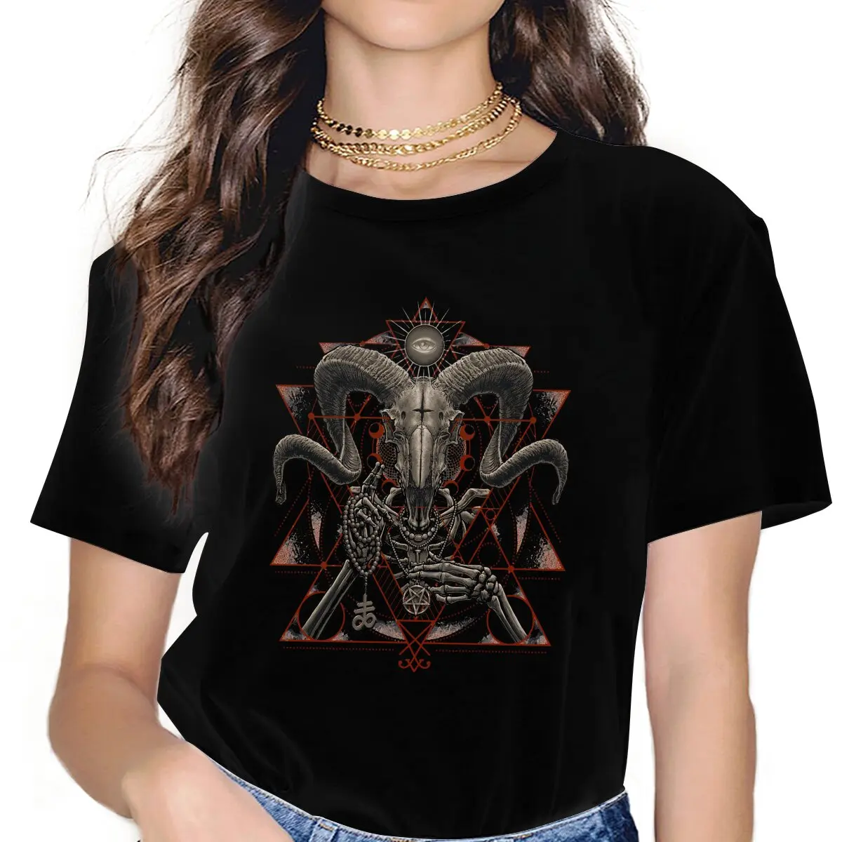 Dark 666 Satanic Baphomet Goat Classic Female Shirts Satanic Goat Loose Vintage Women Top Harajuku Casual Feminine Blusas