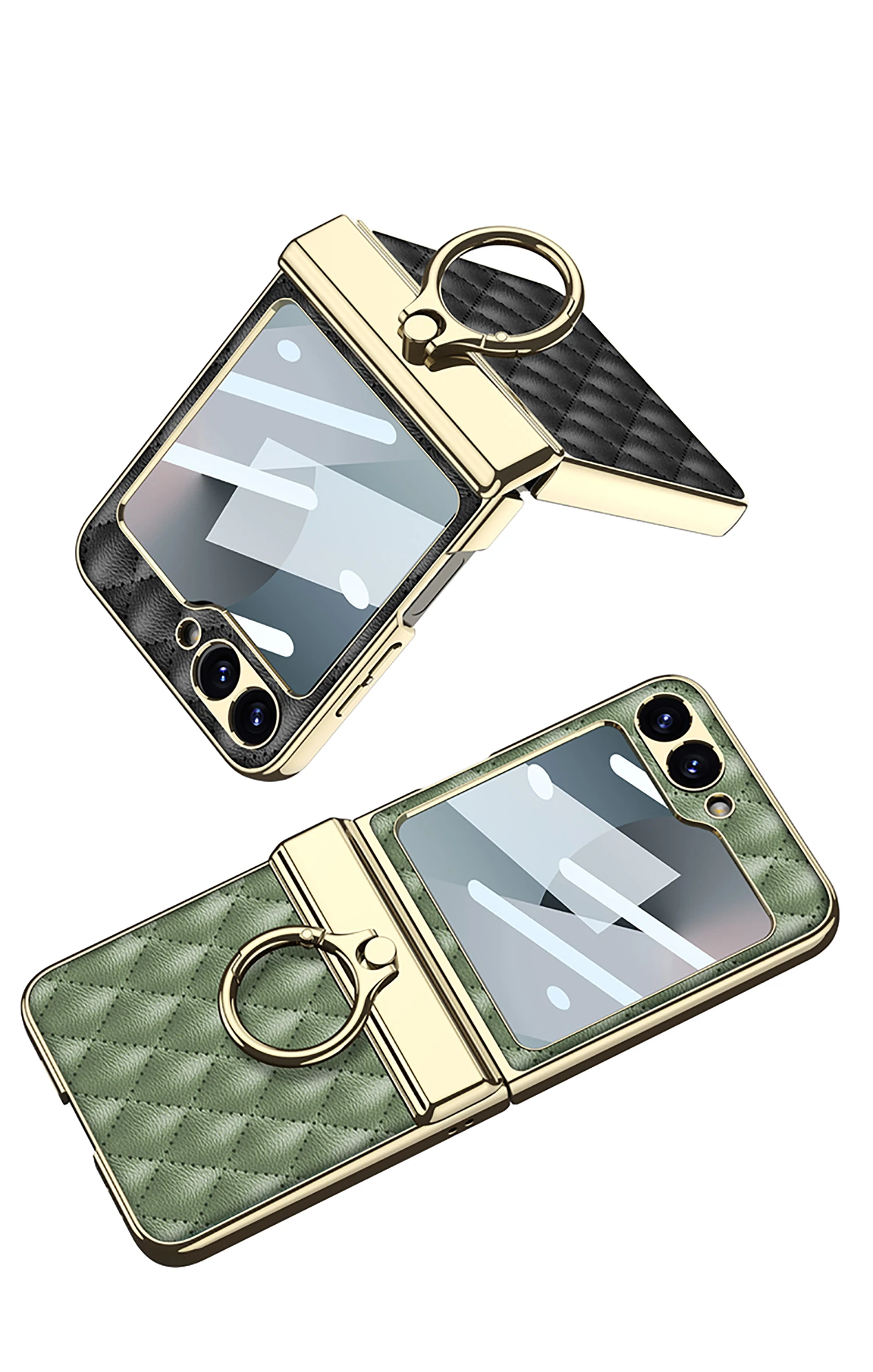 Diamond Leather Ring Holder Case For Samsung Galaxy Z Flip 6 Magnetic Hinge Scre
