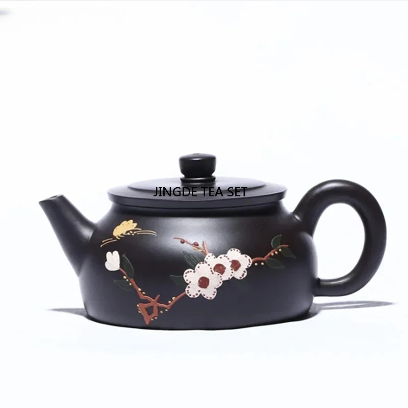 200ml Yixing purple clay teapot original ore black mud flower pattern beauty pot Kung Fu tea set