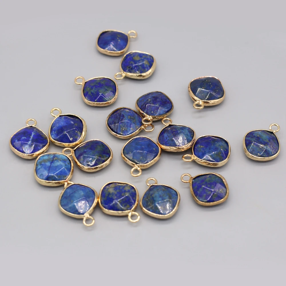 15PCS Wholesale Natural Stone Lapis Lazuli Irregular Round  Faceted Pendant Necklace Earrings For Jewelry Making Gift