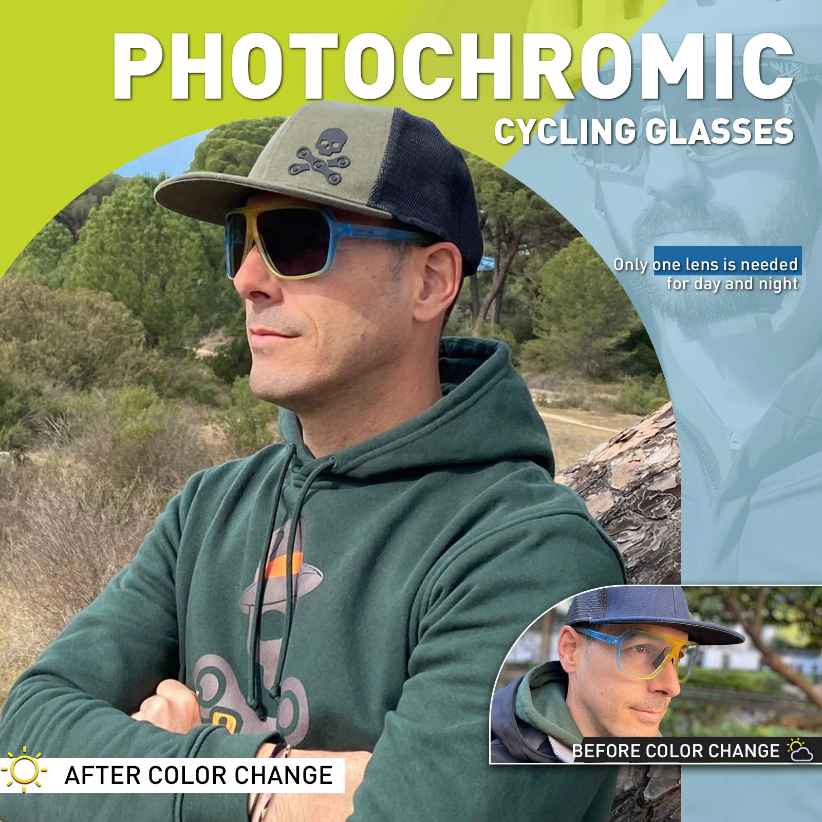 Kapvoe Lightweight Photochromic Cycling Glasses Protective Clear Shooting Safety Glasses Men Women Outdoor Sports Sunglasses