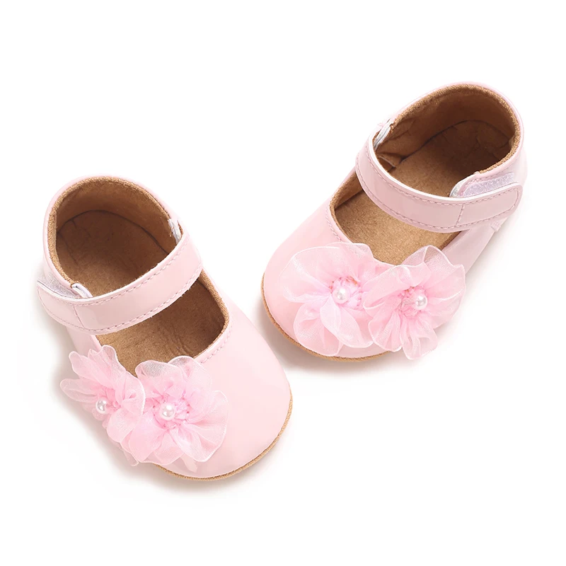 Baby Mädchen Weiche Prinzessin Kleid Flache Schuhe Baby Hochzeit Perle Blume Dekoration Mary Jane Erste Spaziergang Neugeborenen Schuhe Taufe Schuhe – Detail 8