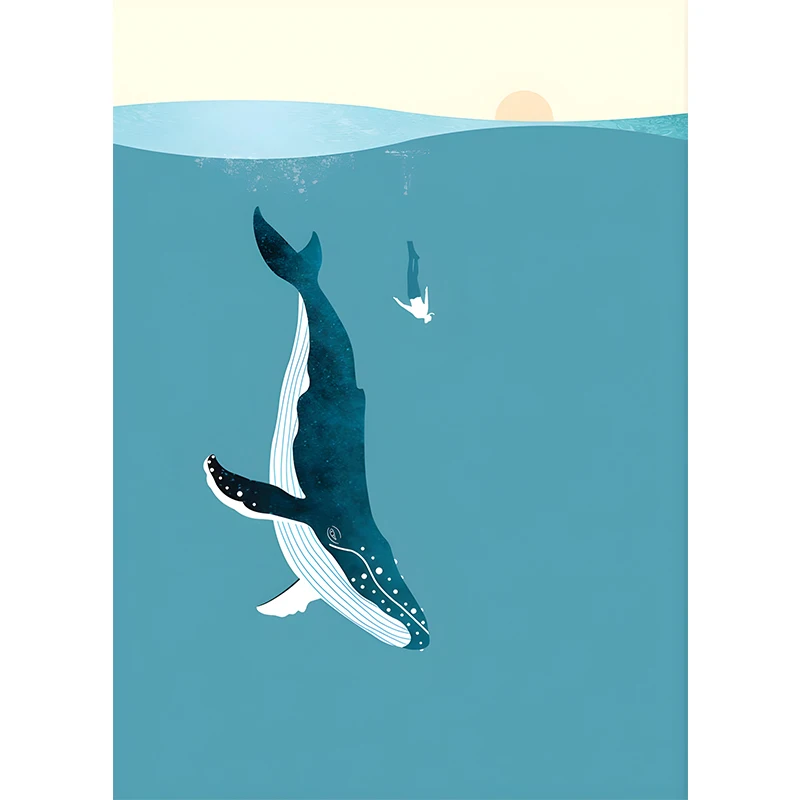 Blue Watercolor Ocean Wildlife Canvas Art
