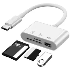 Universal USB - C Multiport Adapter with SD Card Reader and USB Port (White)