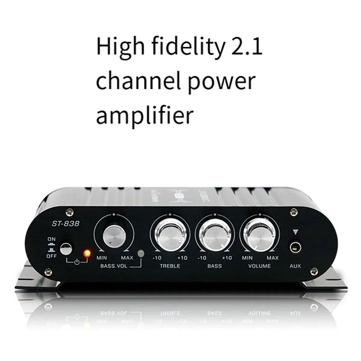 ST-838 HIFI 증폭기 2.1 채널 차량용 MP3 미니 앰프 AUX 입력 고음 및 저음 조정 슈퍼베이스 20Wx2 + 40W 증폭기