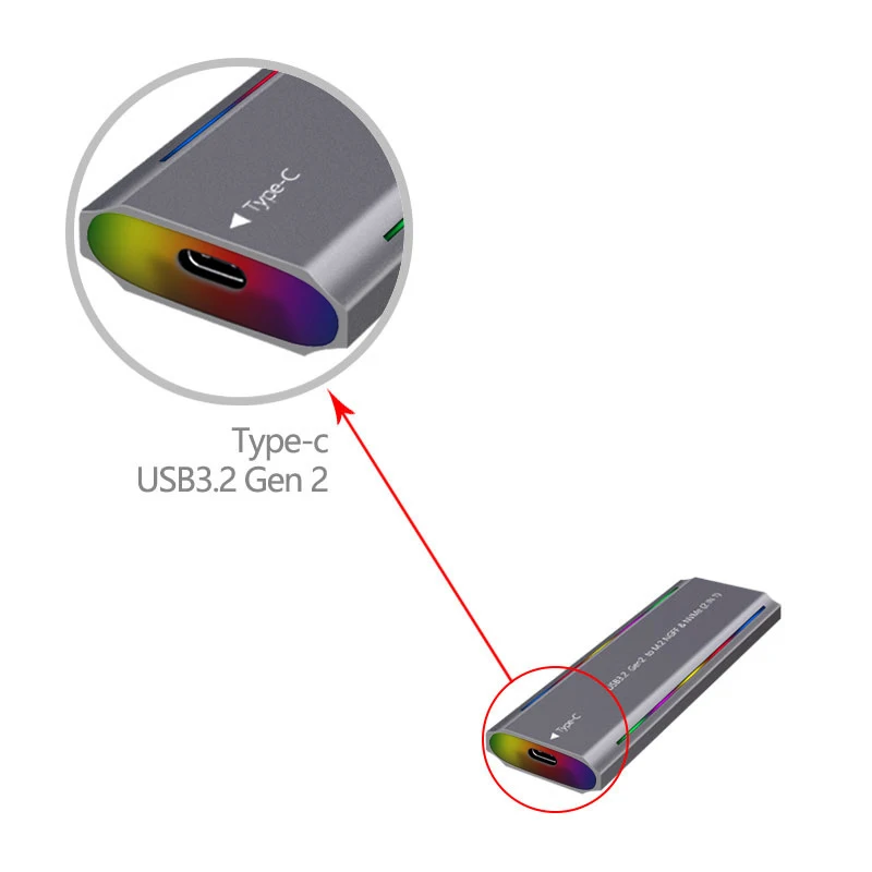 M.2 Solid State USB 3.1 NGFF&NVMe Protocol Hard Disk Box Type-C RGB Light Aluminum Alloy Mobile Hard Disk Box TNP07 external hard drive case ssd enclosure