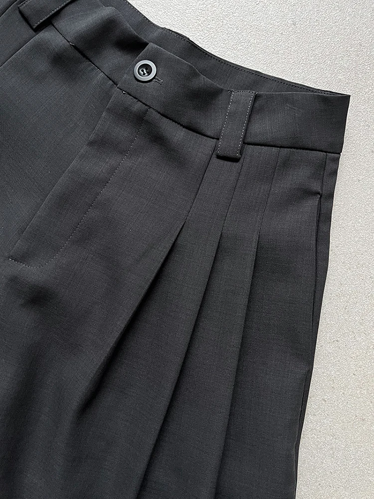 [EAM] High Waist Gray Brief Pleated Wide Leg Calf-Length Pants New Trousers Women Fashion Tide Spring Autumn 2026 1DJ0997