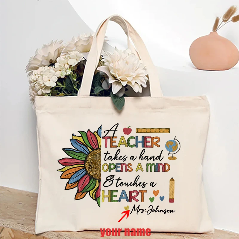 Custom Teacher Name Canvas Tote Bag Personalized Teacher Appreciation ...
