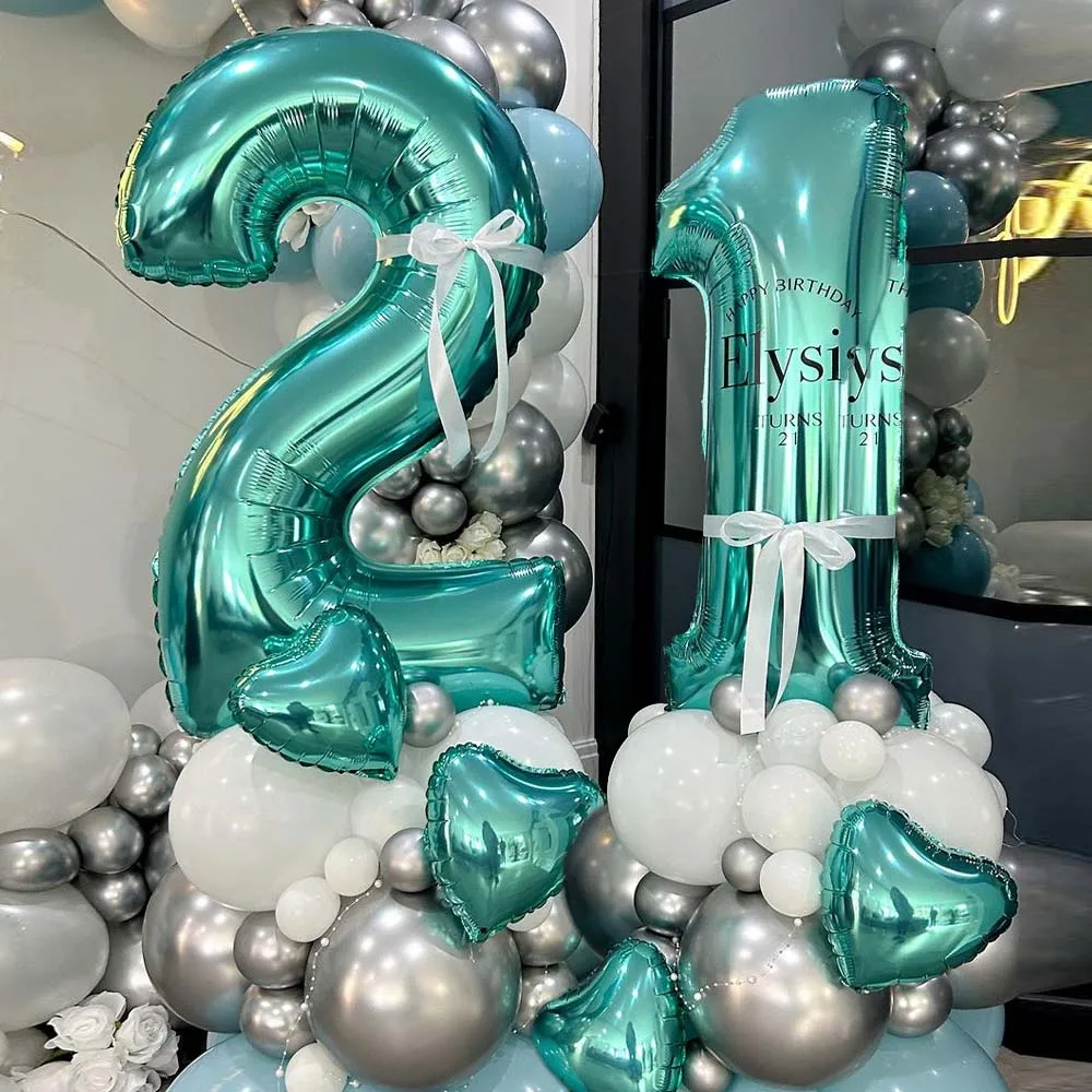 Teal Blue Number Balloon Large 32inch Digital Number 0-9 Teal Blue Turquoise Foil Balloons for Anniversary Birthday Party Decor