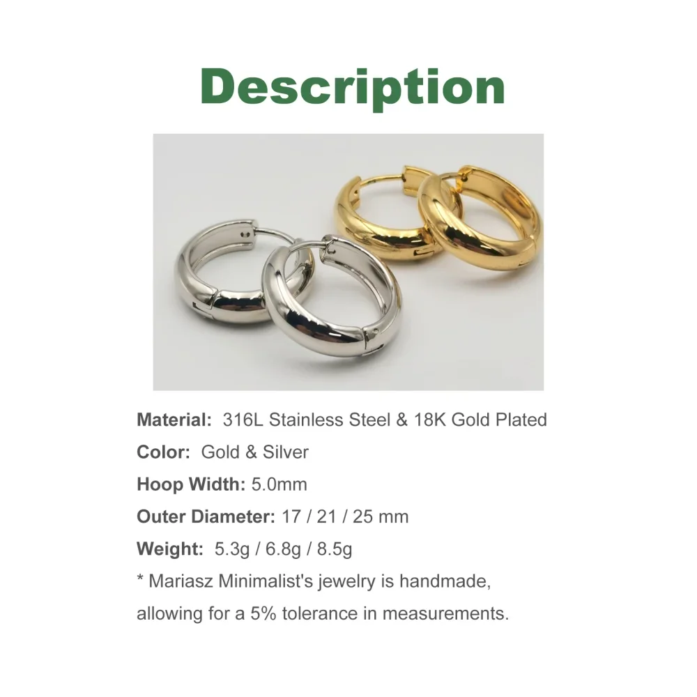 17/21/25mm 1/3Pairs Plain Statement Hoop Earrings Stainless Steel Huggies Cartilage Gold Color Earrings For Women Jewelry 2