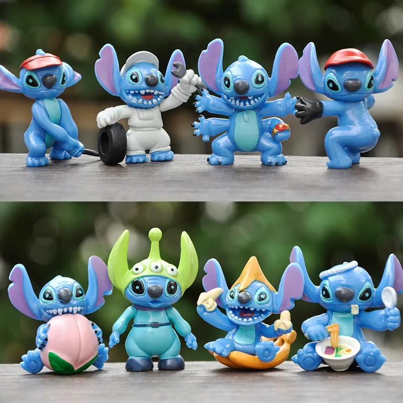 

8pcs Disney Lilo & Stitch Dolls Decoration Anime Action Figure Toys Q Figurals Car Desk Decoration Model Children Birthday Gifts