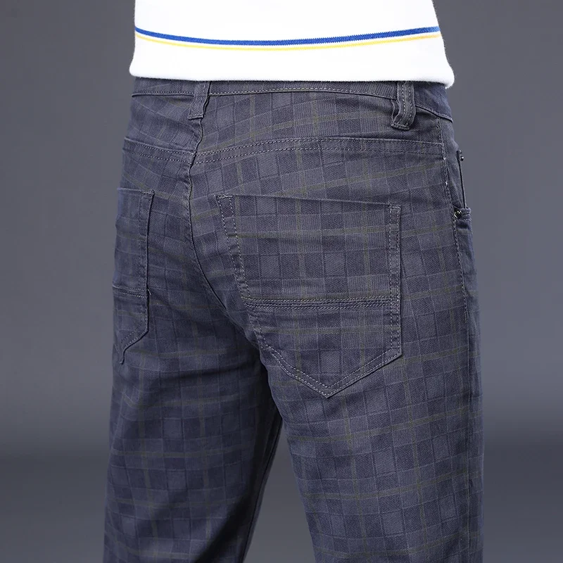 

High Quality Spring Autumn Men's Plaid Casual Pants 98% Cotton Stretch Classic Slim Fit Trousers Male Large Size 40 42 6 Pattern