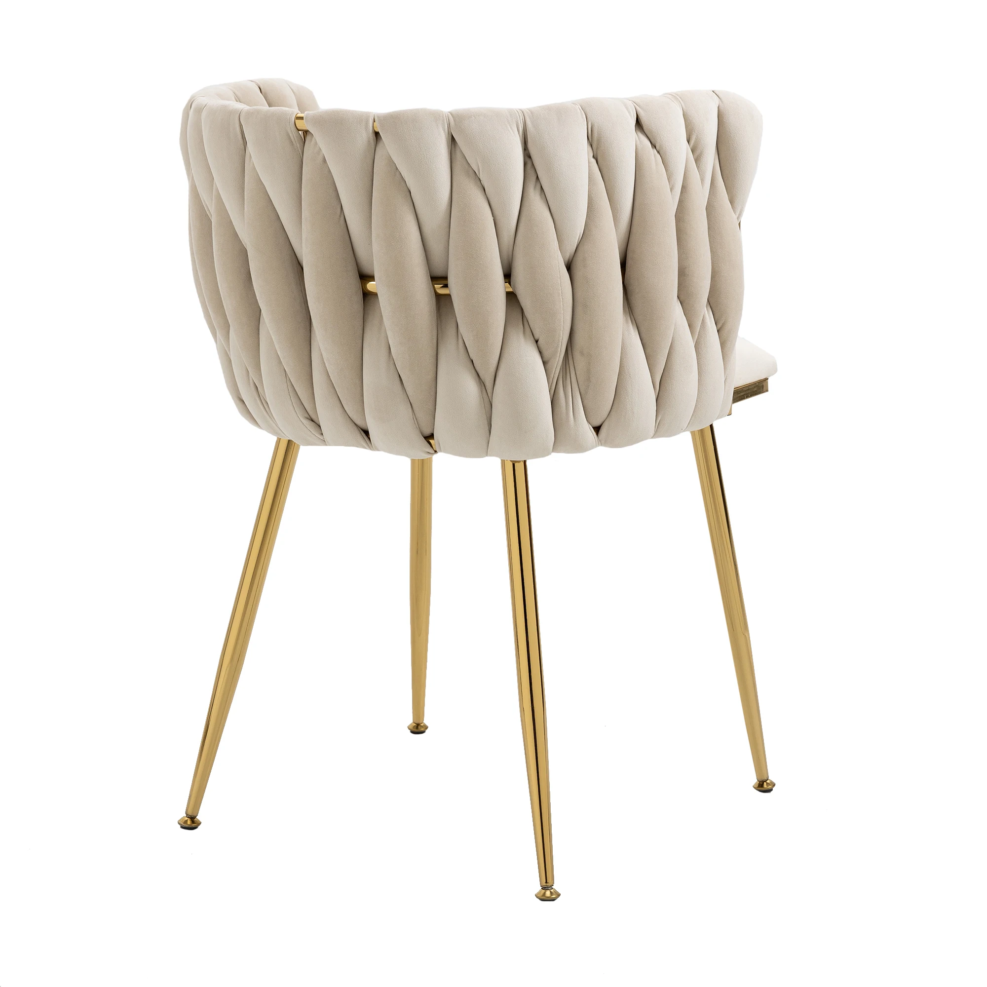 Modernes Luxus-Esszimmerstuhl-Set aus Samt mit goldenen Metallbeinen, elegantes handgewebtes Design und weichen Kissen für das Esszimmer – Detail 18