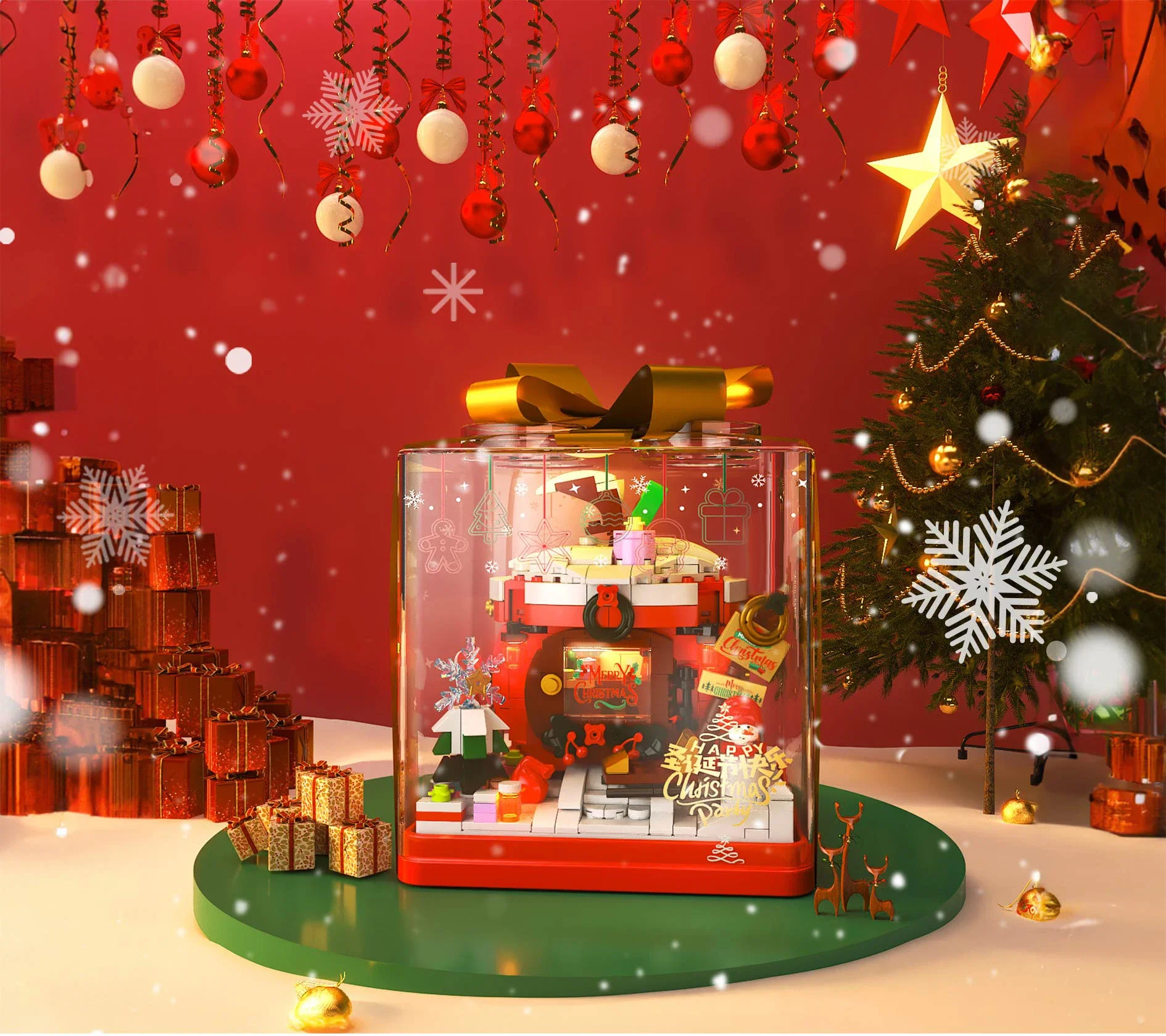 714PCS MOC Heiligabend Apple Haus Bausteine Kreative Santa Claus Schneemann Modell Montage Ziegel Kind Spielzeug Weihnachten Geschenk – Detail 1