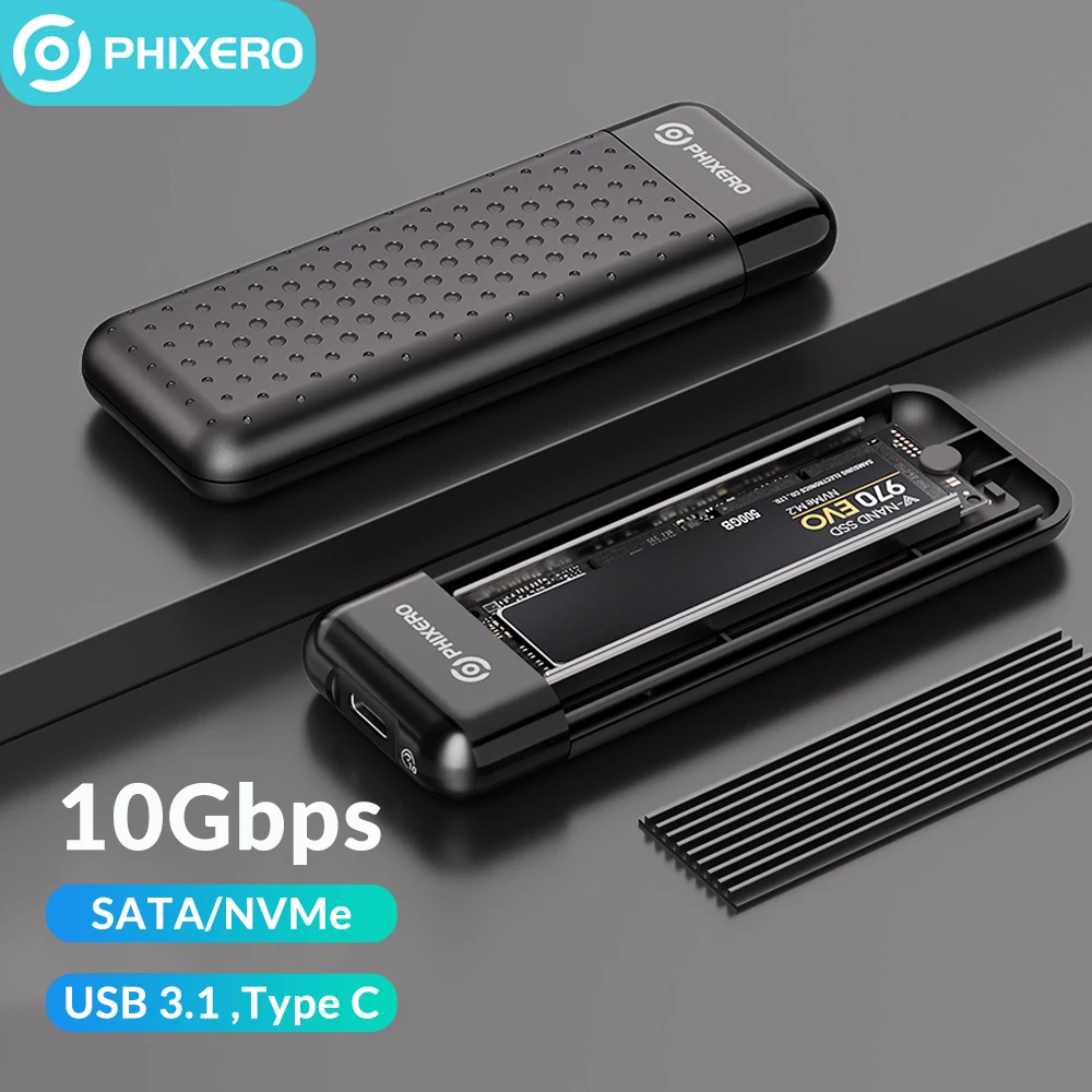 PHIXERO M2 NVME HD Case SATA SSD Enclosure External Hard Drive Storage