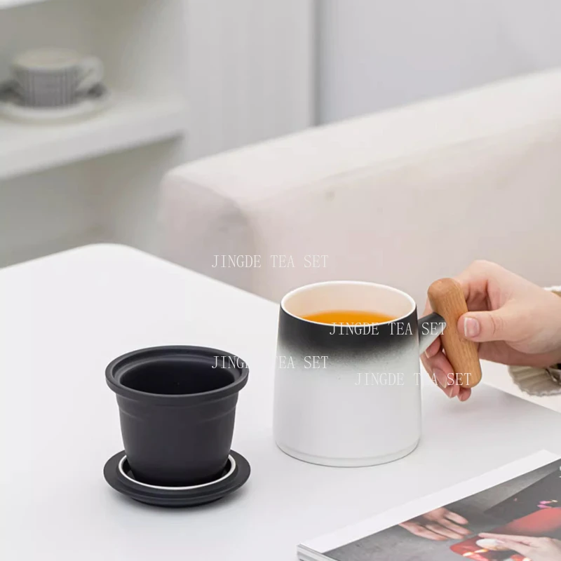 450ml Ceramic Mug Household Water Separation Cup Office Covered Filter Cup Tea Steeping Cup Drinking Utensils Teaset Accessories