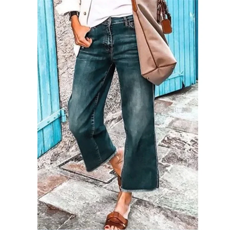 Female Flare Jeans School Girls Frayed Hem Cropped Denim Pants Plus Size Ankle-length Woman Vintage Trousers Loose 2023 Autumn female flare jeans school girls frayed hem cropped denim pants plus size ankle length woman vintage trousers loose 2023 autumn