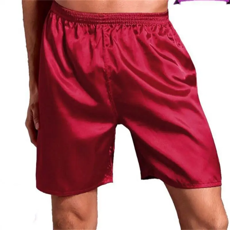 2022 Summer Men's Sleep Bottoms Solid Silk Satin Sleepwear Boxers Shorts Nightwear Pajamas For Men Homewear Robes Underwear mens pajama bottoms