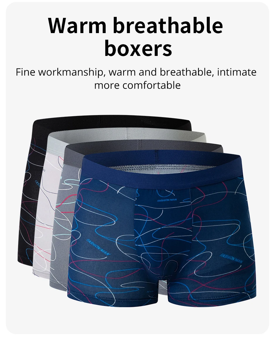 4er-Pack Europäische und Amerikanische Größe Herren Bedruckte Modische Boxershorts Komfortable Herren Unterwäsche in Übergröße Strand-Badehosen – Detail 6