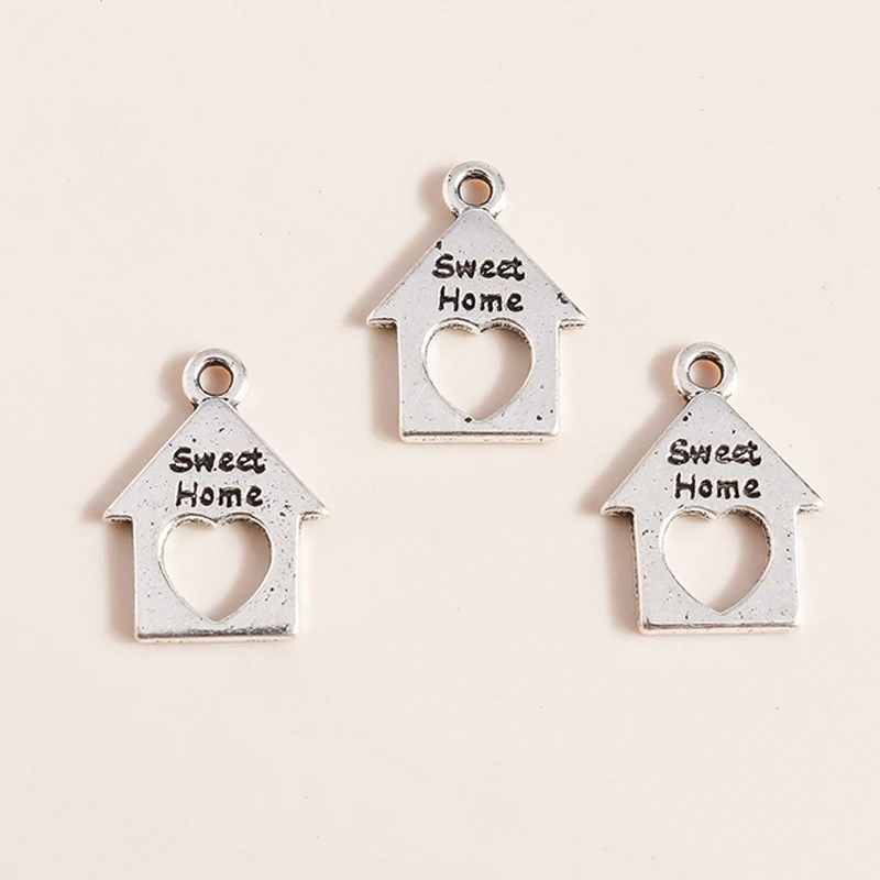 Leslie 50 Stück 10 x 17 mm antik versilberte „Sweet Home“-Charm-Anhänger für Armbänder, Halsketten, Ohrringe, DIY, handgefertigte Schmuckherstellung