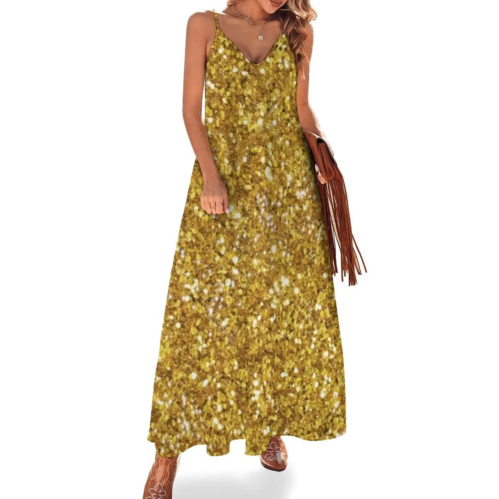 

Gold glittering sparking sequins pattern Sleeveless Dress beach outfits for women sensual sexy dress for women