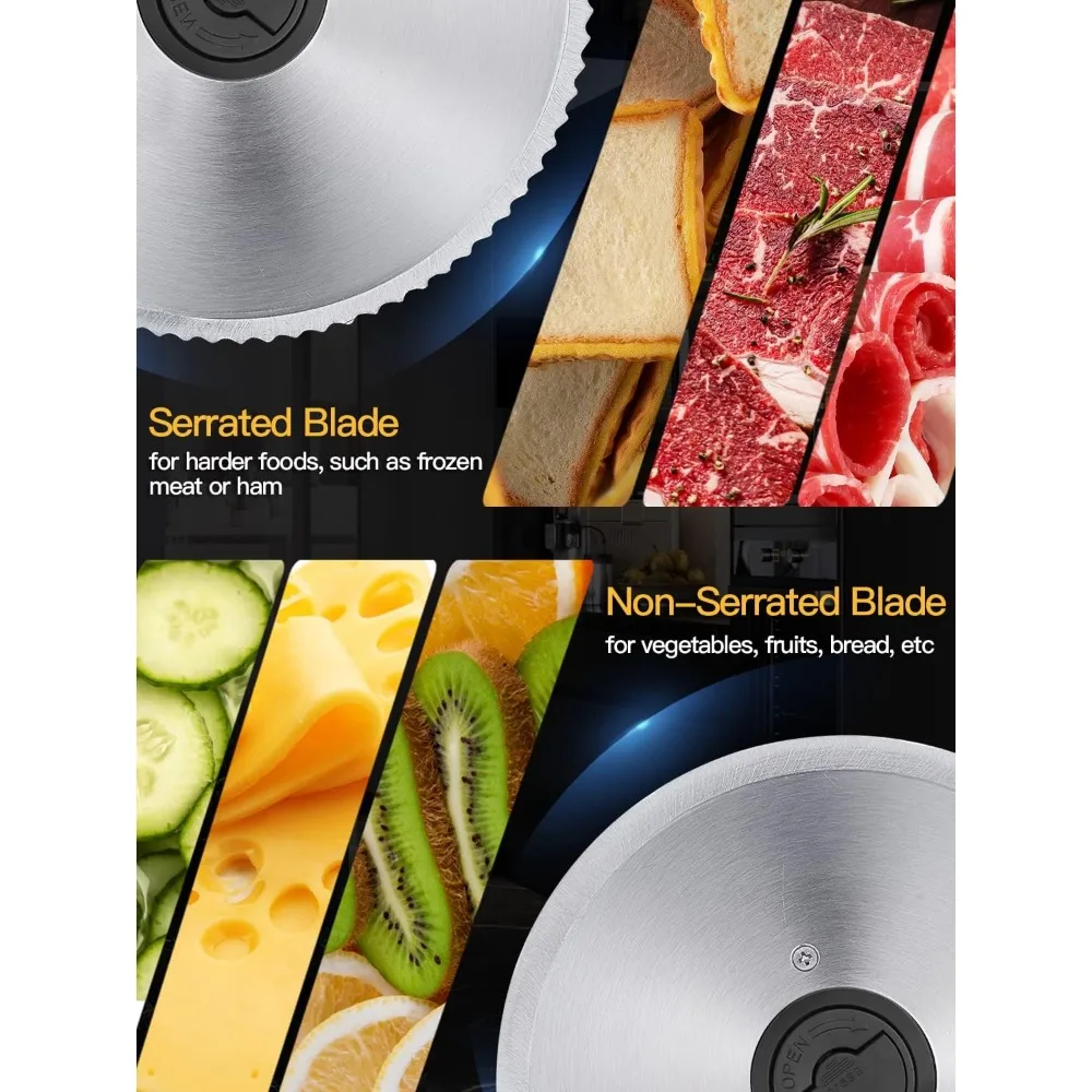 Meat Slicer, 200W Electric Food Slicer with 2 Removable 7.5" Stainless Steel Blades and Stainless Steel Tray 3