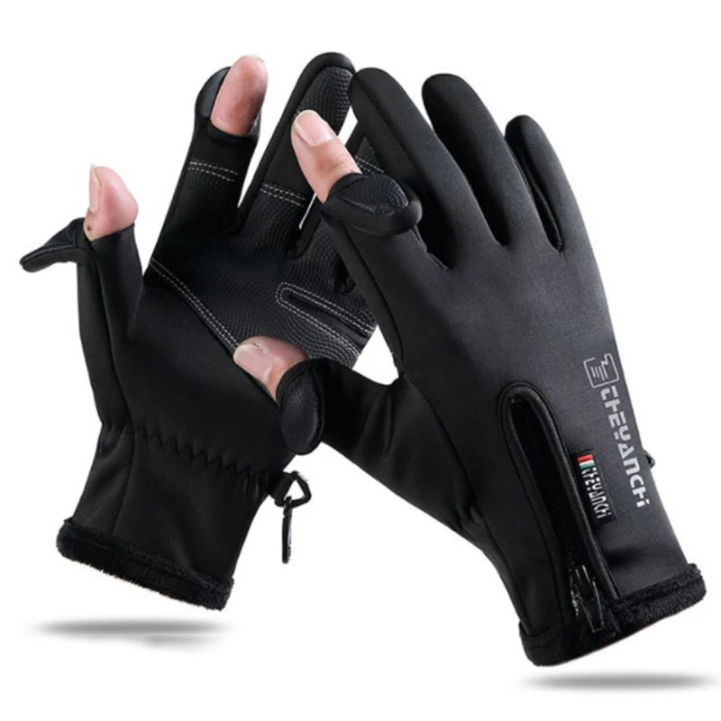 Winter Fishing Gloves Leak Two Fingers Sports Touch Screen Warm Padded Gloves Waterproof Cycling For Men And Women