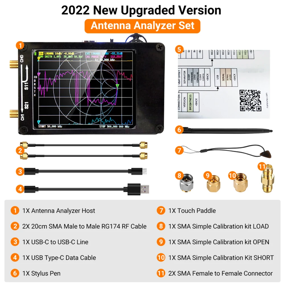 NanoVNA Vector Network Analyzer 10KHz-1.5GHz Standing Waves Shortwave MF HF VHF UHF Antenna Analyzer Digital Nano VNA Tester 2