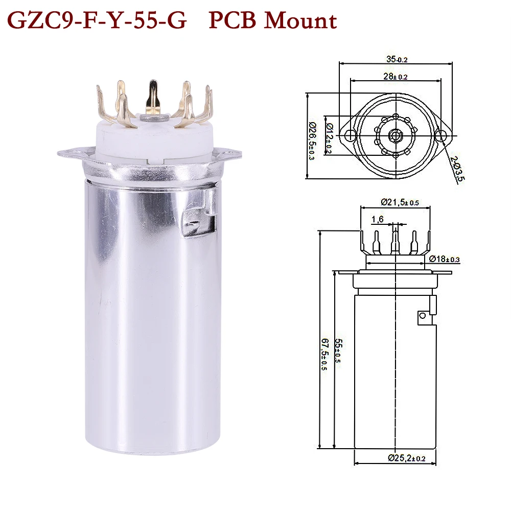 12AX7 12AU7 ECC83 ECC82 E88CC Vintage Amplifier PCB Chassis Mount Full Aluminum Vacuum Tube Shield with 9pin Ceramic Tube Socket