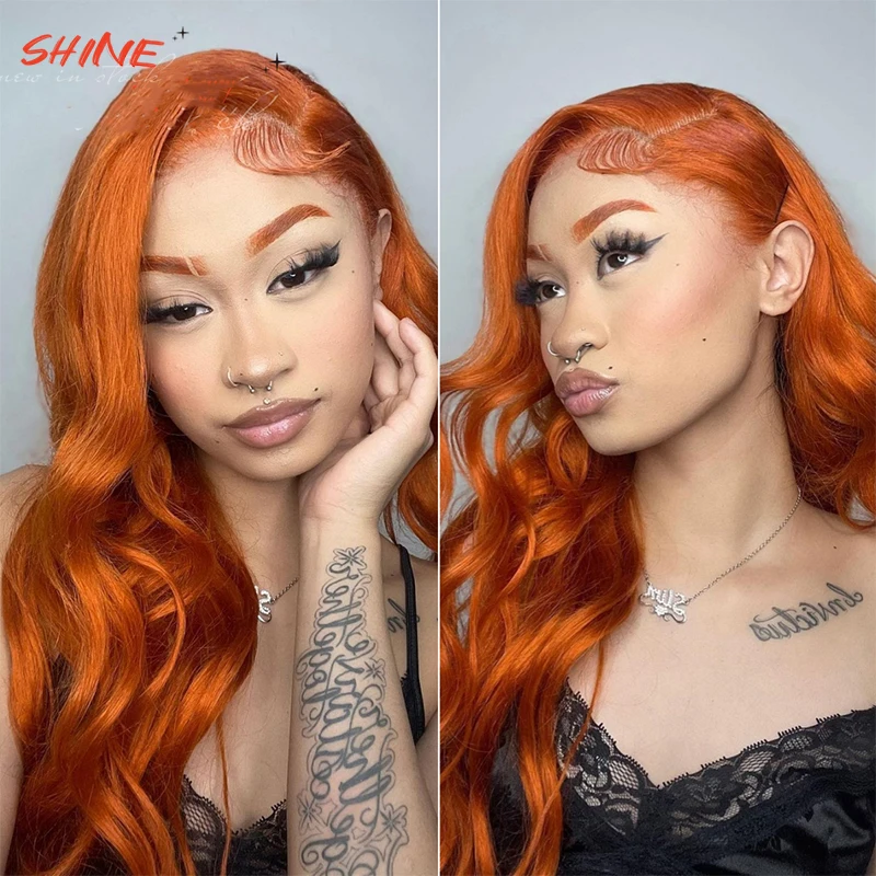 

Ginger Lace Front Wig Orange Wig Body Wave Lace Wig With Bangs PU Naturally Realistic Scalp 22" Pre Plucked Natural Hairline