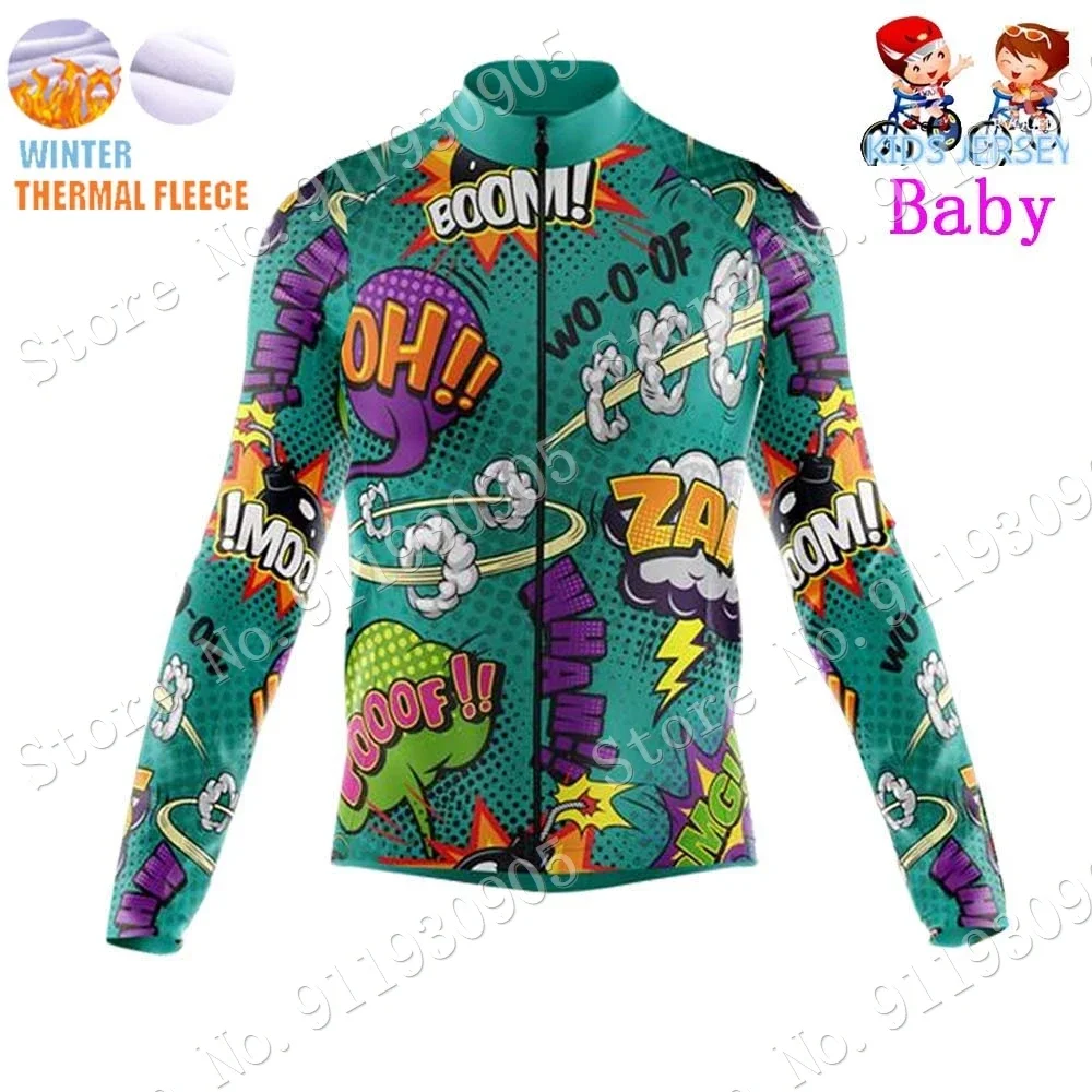 Kids Explosive Comics Cycling Jersey Winter Set Cartoon Anime Boys Girl Cycling Clothing Bike Thermal Jacket Suit Maillot